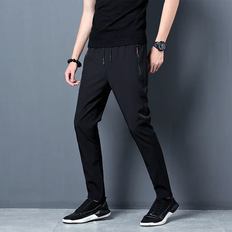 Men's Casual Pants – Stretch Slim Fit, Elastic Waist Jogger, Korean Classic Style, Blue, Black, Gray, Plus Size Brand Trousers