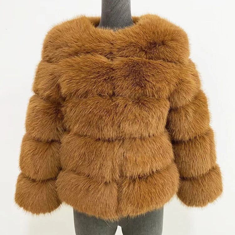 Elegant Faux Mink Fur Coat – Fluffy, Thick, Warm Winter Jacket for Women (S,M,L)