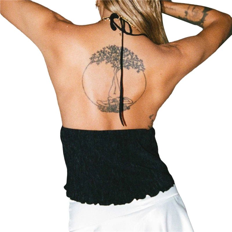 Sexy Summer Cami Top – Bowknot, Lace-Up, Sleeveless, Cropped, Elegant, Youth Fashion, Off-Shoulder, New Arrival