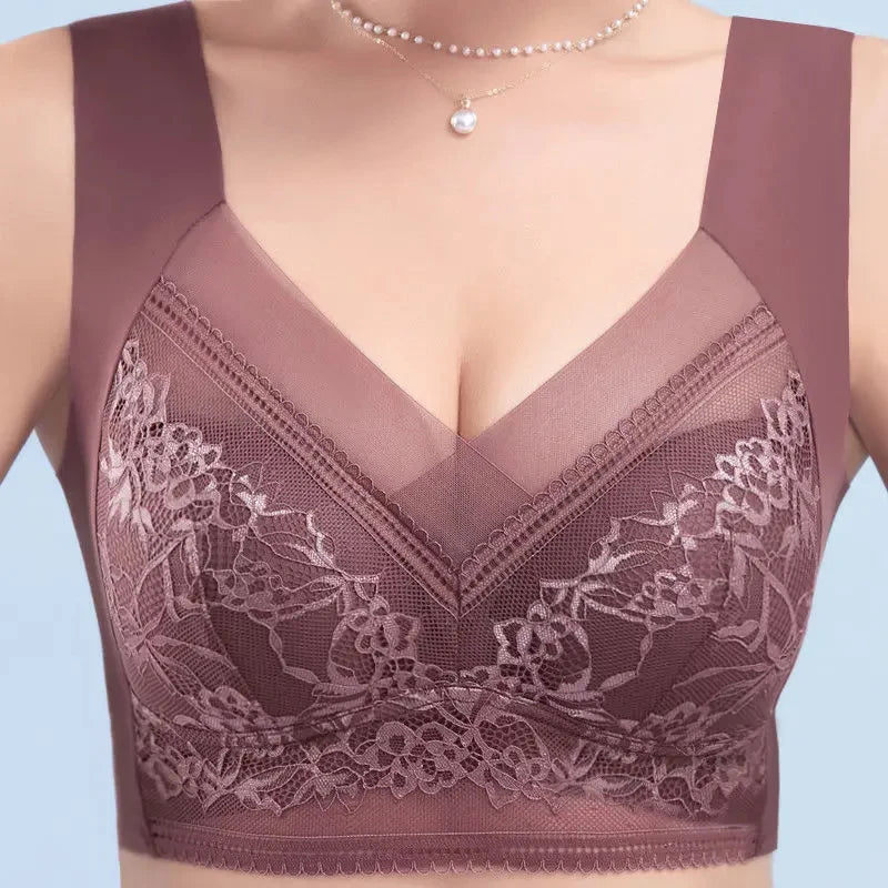 Women Large Bra – Push Up Ice Silk Seamless Bralette, Lace Wireless Summer Bra, Plus Size Top Lingerie Underwear