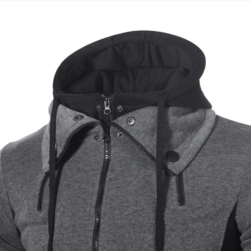 Zip-Up Men's Hoodie – Thick Fleece, Heavyweight Hooded Jacket for Autumn/Winter, Warm Outdoor Coa
