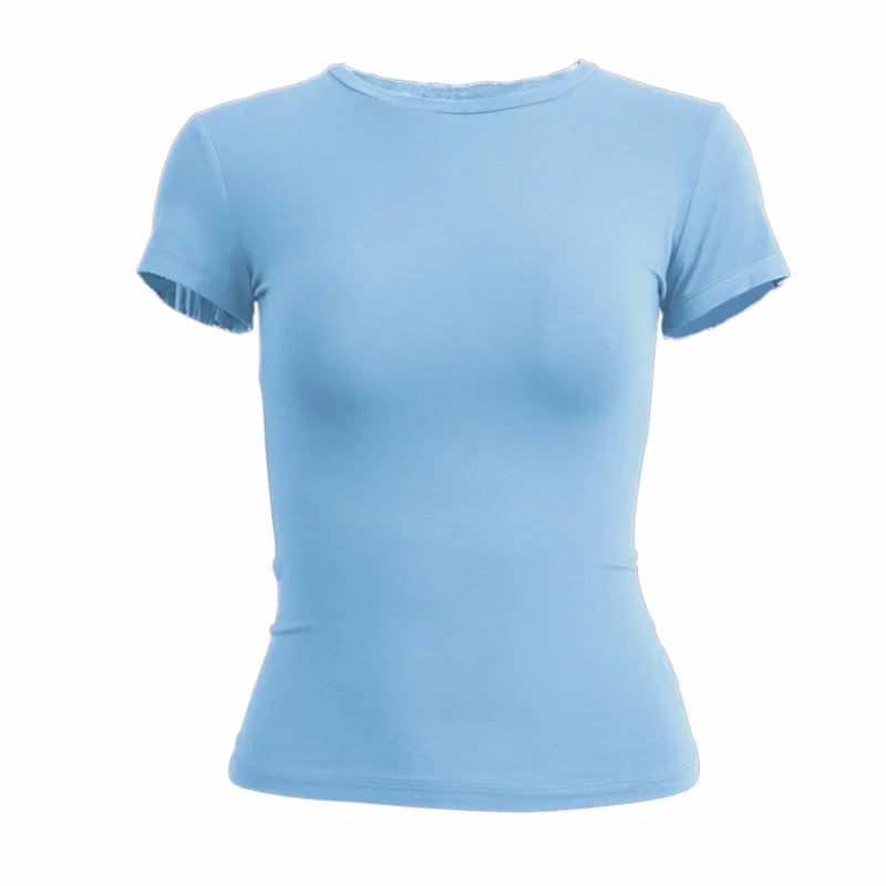 Women's Short Sleeve T-Shirt – Slim Fit, O-Neck, Knitted Sheath, Sporty Streetwear Y2K