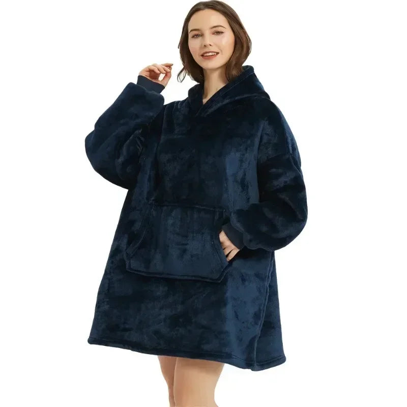 Winter Oversized Blanket Hoodie – Unisex Pullover, Fleece, Long Flannel Sleeves, Giant TV Sweatshirt