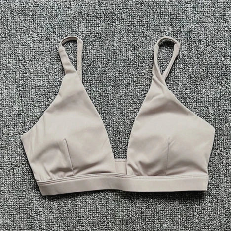 1/2PCS Nude Deep V-Neck Sports Bra & High-Waist Shorts – Women’s Yoga & Gym Workout Set