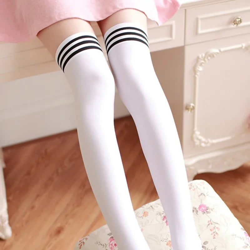 Thigh High Striped Socks – Women’s Sexy Long Stockings, Over Knee Nylon Socks, Female Leg Warmers