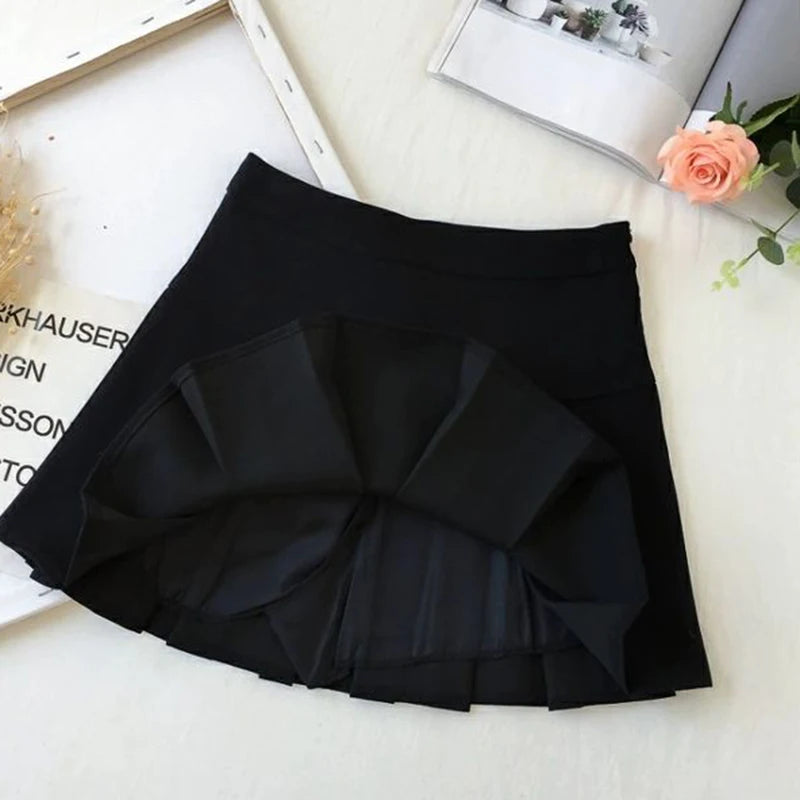 Fashion A-Line Pleated Skirt – High Waist, Zipper, Grey & Black, Student JK Style, Summer Mini Suit Skirt