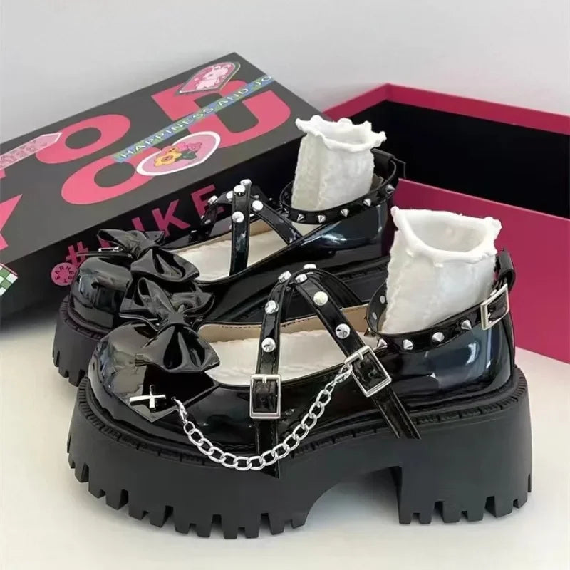 Women's Mary Jane Shoes – Lolita Solid Color, Butterfly Knot, Non-slip