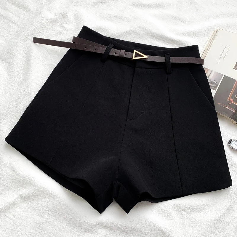 Casual Women's A-Line Shorts – High Waist, Chic, Office Lady Style, Belted, Vintage, Spring/Summer