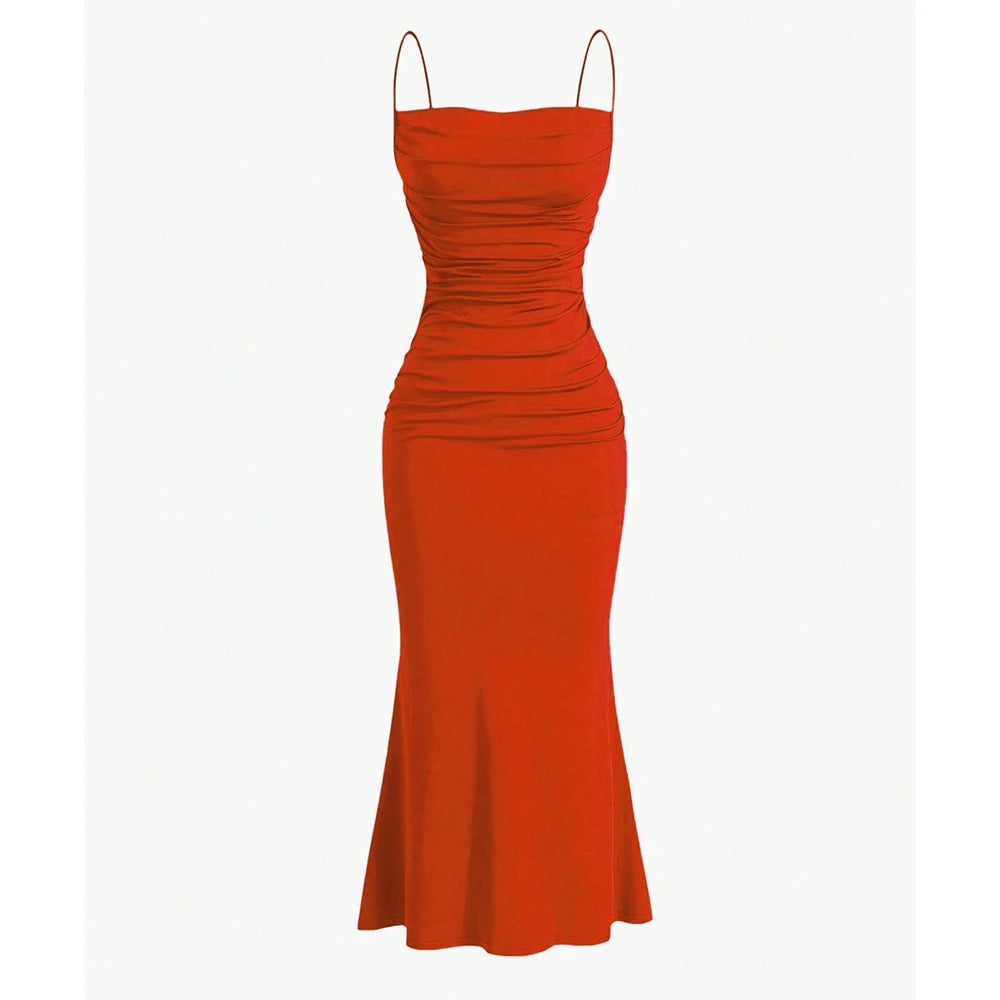 All Seasons Women's Maxi Dress – Elegant, Slim Fit, Spaghetti Strap, Mermaid Hem, Fashion Party Outfit