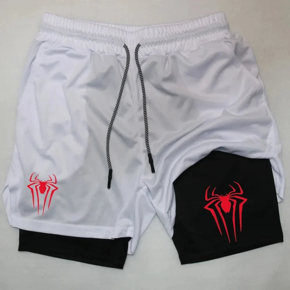 Y2K Performance Shorts Men – Spider Printed, Gym Casual Sports, Compression Shorts, Workout, Running, Mesh 2-in-1 Sport Shorts