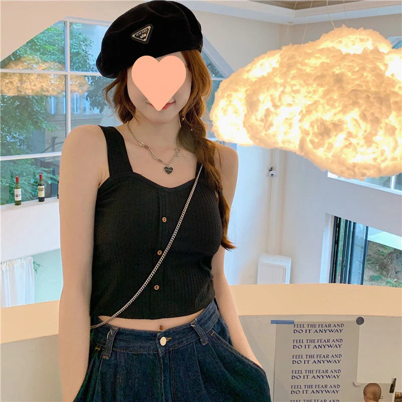 Women's Y2K Cropped Top – Built-in Bra Pads, Summer Corset Style, Korean Suspenders, Sexy Camisole, Slim Fit, New Arrival
