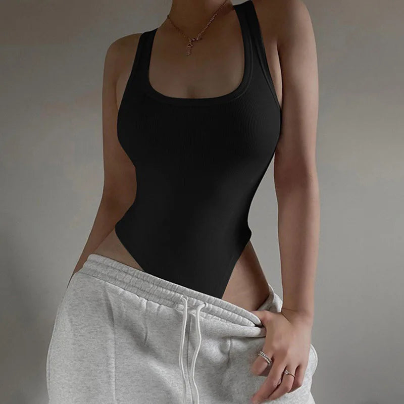 Sleeveless Knit Bodysuit – Hot Summer Sexy Bodycon Off-Shoulder Halter Tops, Casual Street Bodice for Women Clubwear