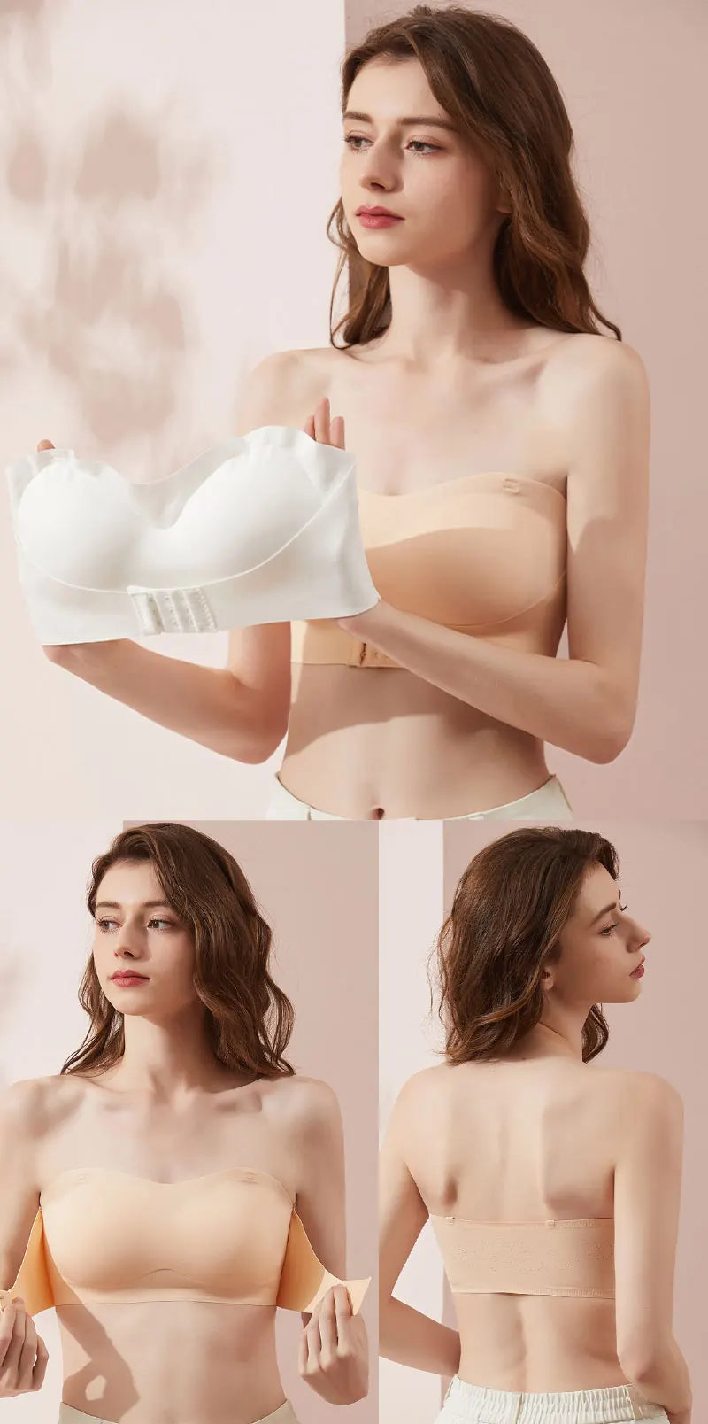 Women's Strapless Seamless Bra – Tube Top, Breathable, Wireless, Push-Up, Wedding Brassiere, Sexy Invisible Lingerie