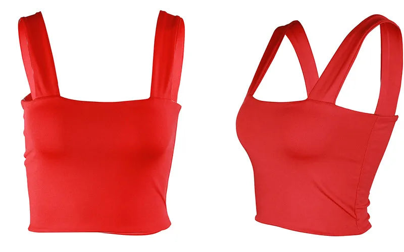 Square Neck Sleeveless Crop Top – Summer, Casual, Off-Shoulder, Cami Style, Sexy, Backless Tank