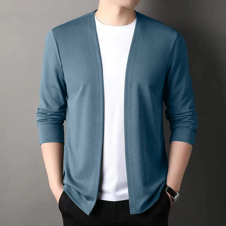 Slim Cardigan – Spring and Autumn Thin Outwear, Casual Long-Sleeved Trendy Versatile Men's Fashion Solid Color Slim Autumn Cardigan