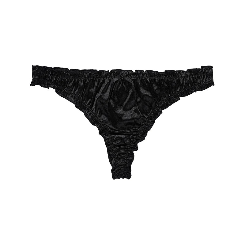 Ladies Frill Trim Satin Panties – 100% Ice Silk, Seamless, No Show, Invisible Briefs, Tanga Style