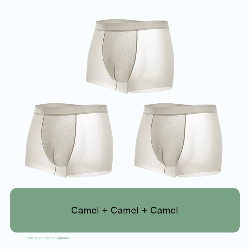 3PCS Set Ice Silk Men's Panties – Sports, Quick Drying, Fashion Shorts, Thin, Plus Size, Boxer Underwear, Luxury Gift