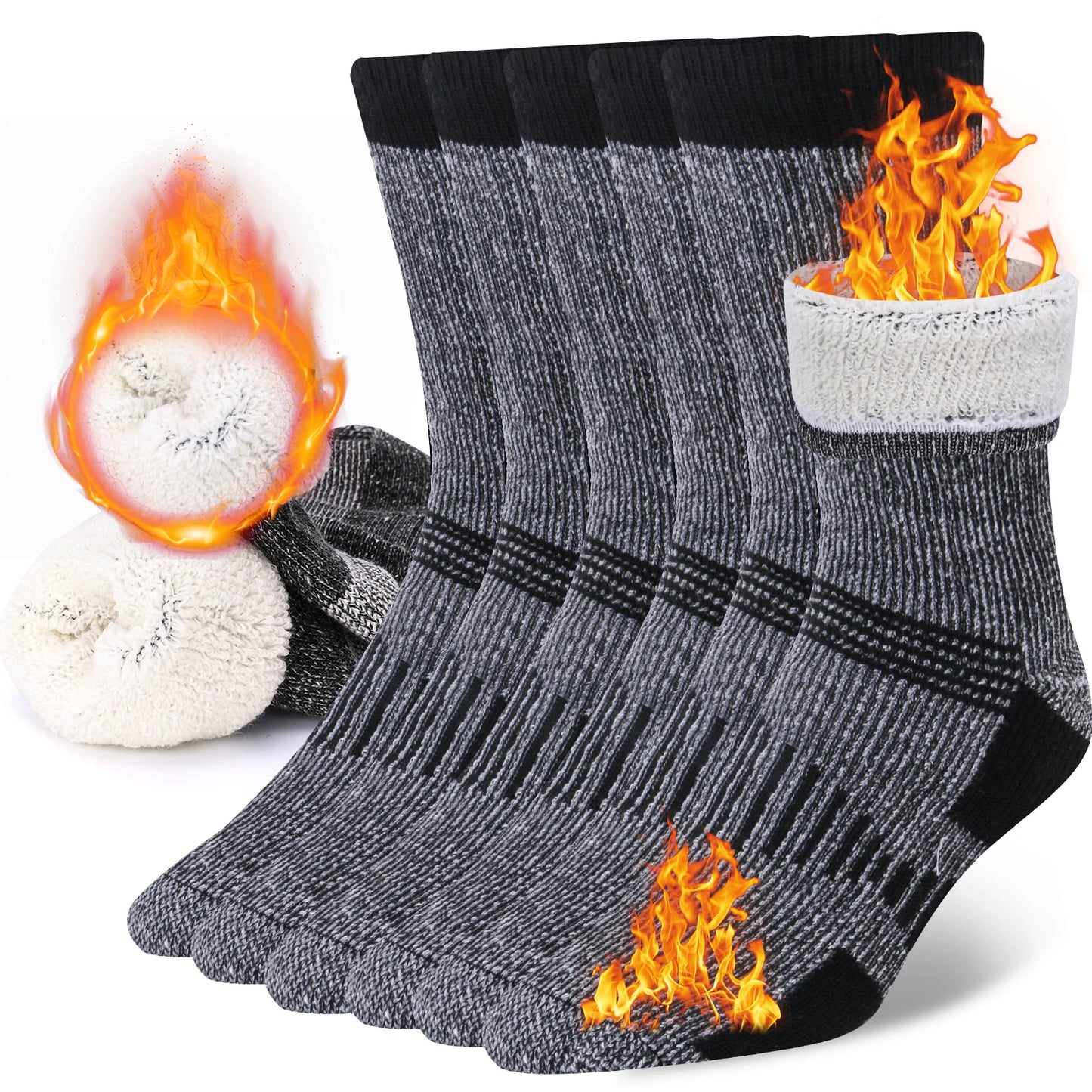3 Pairs Wool Crew Socks for Men and Women – Thickened, Thermal, Warm, Ideal for Winter, Work, Outdoor Hiking, Running, Sports, Large Size