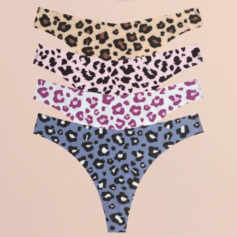4PCS Ultra Soft Thong Panties – Sexy Graphic Print, Seamless, Stretch, Leopard G-String, Comfortable Lingerie