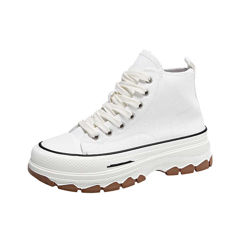 Women’s High Top Canvas Sneakers - Lace-Up, Non-slip, Wear-Resistant, Spring Platform