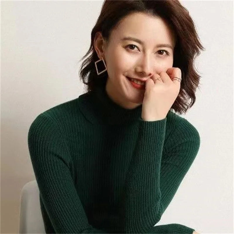 Turtleneck Knitted Sweater – Slim Fit, Korean Style, Pullover, Autumn Winter Top
