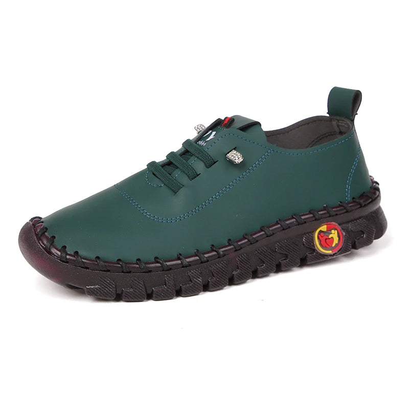 Lace-Up Leather Loafers - Flat Casual Shoes for Women, New Spring Collection, Outdoor Travel and Walking Sneakers