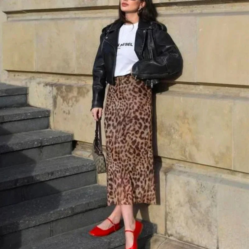 Leopard Print Long Skirt – Elegant Party, Casual Office Wear, Spring Summer Autumn Midi Skirt