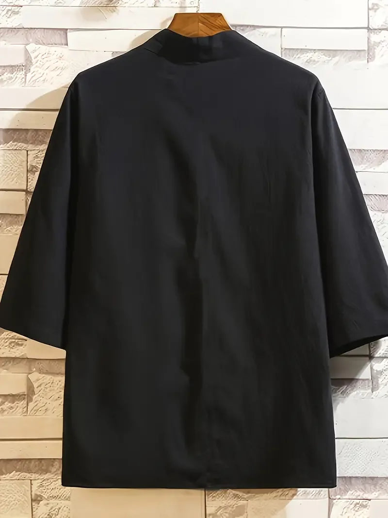 Men's Lightweight Kimono Shirt – Seven Sleeve Open Front Cardigan, Japanese Style Yukata Bathrobe, Samurai-Inspired Clothing