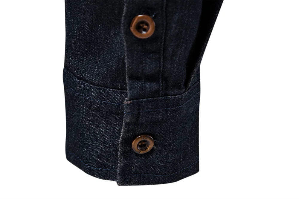 Elastic Cotton Denim Shirt – Long Sleeve, High-Quality Cowboy Shirt for Men, Casual Slim Fit, Designer Menswear