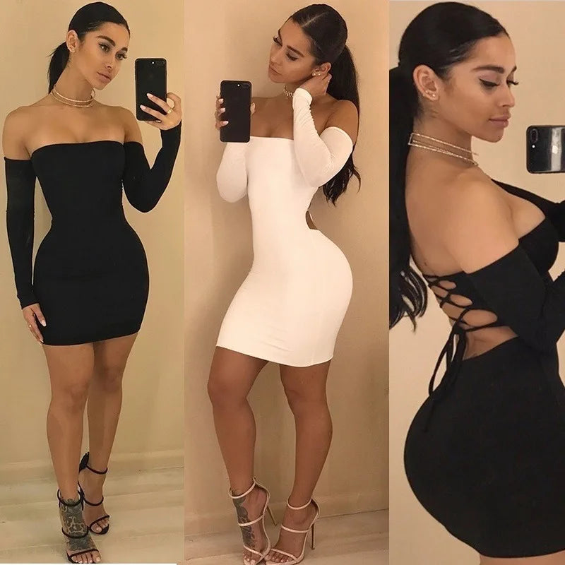 Strapless Large Women Long Sleeve Backless Night Club Dress Women