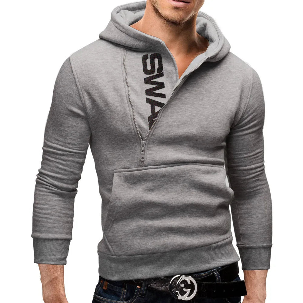 Men's Long Sleeve Zipper Hoodie – High Neck Pullover Sweatshirt, Casual Jacket Coat