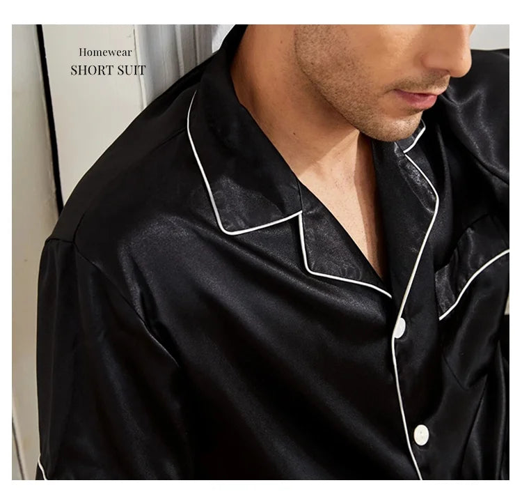 Men's Summer Pajamas Set – Short Sleeve, Button-Down Shirt with Pocket, Matching Shorts, Comfortable Loungewear Sleepwear
