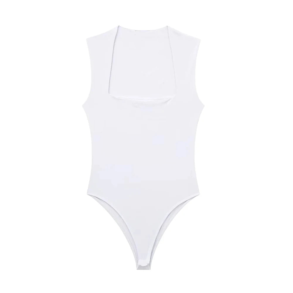 Skinny Bodysuit for Women – Sexy Fashion, Square Neck, Sleeveless, Snap-Button Playsuit