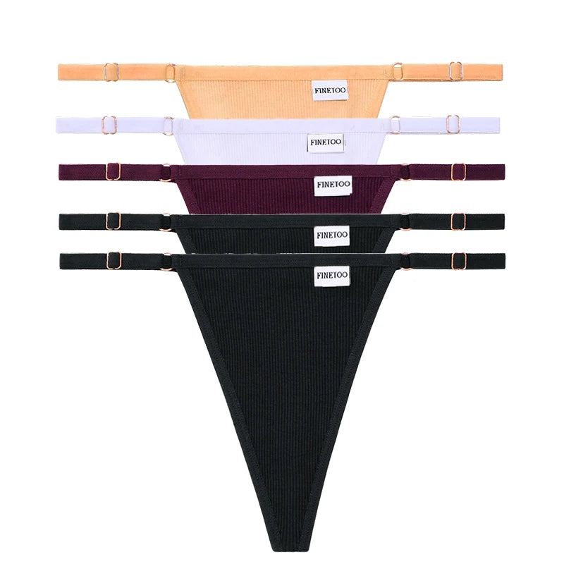 5PCS Adjustable Women's Panties – Sexy Cotton, Solid Low Waist, Seamless Thongs, Female Lingerie