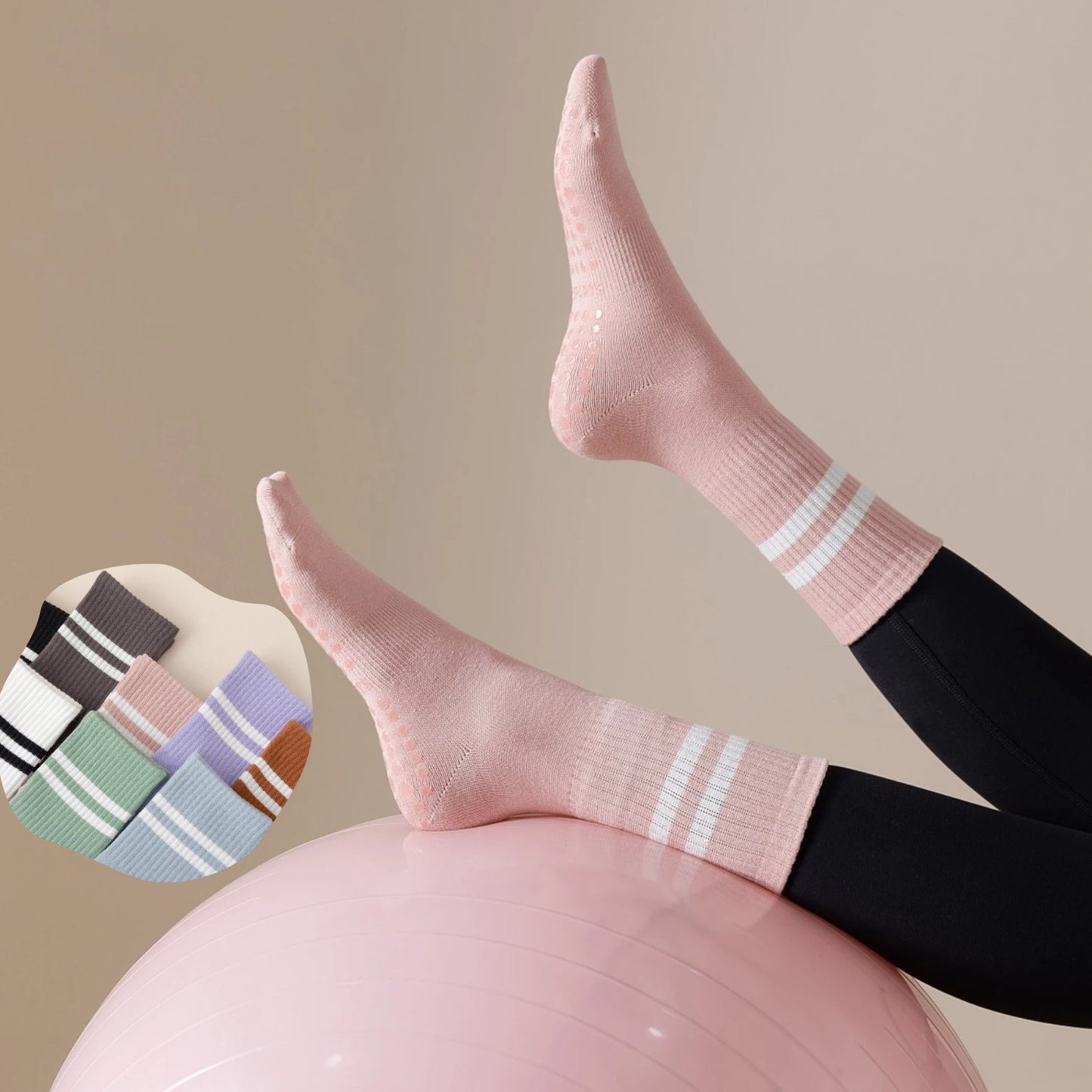 3 Pairs Mid-Tube Yoga Socks – Cotton, Non-Slip Silicone, Professional Fitness & Pilates Socks for Women