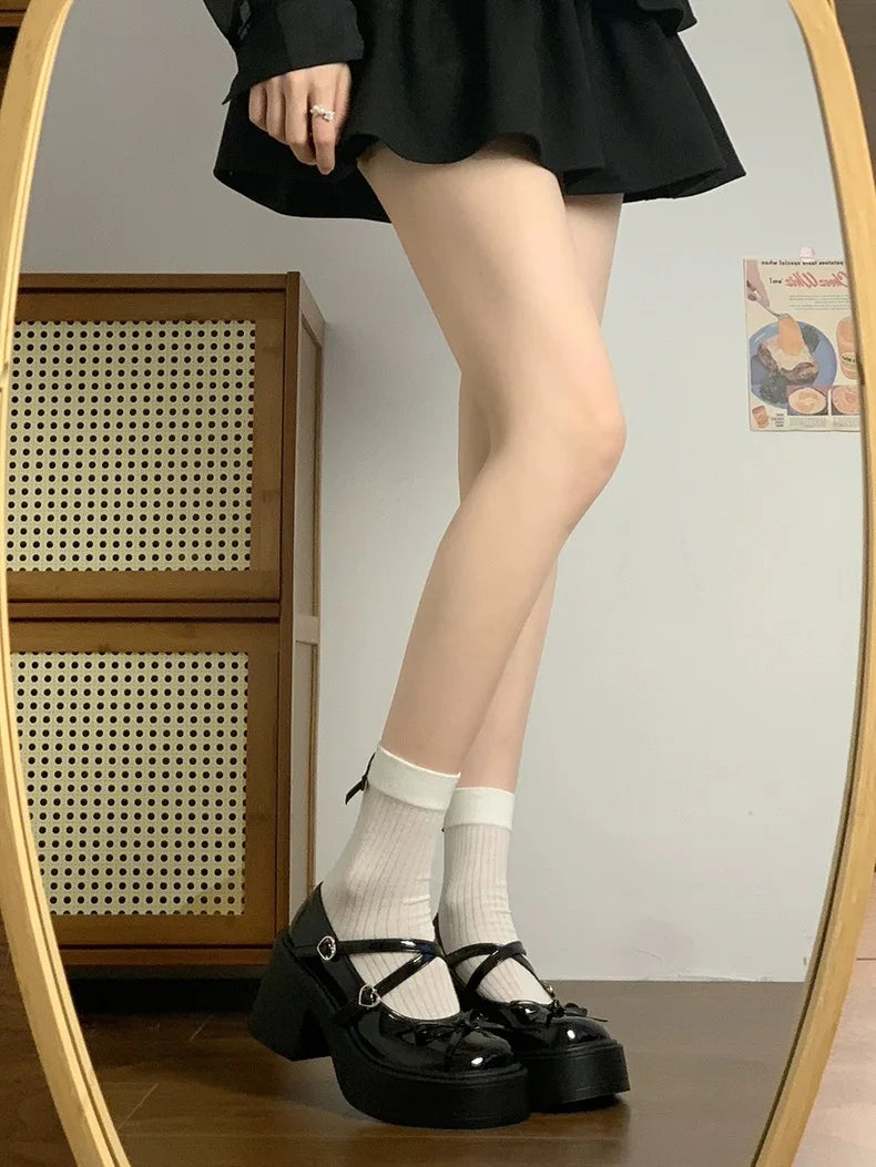 Lolita Mary Jane Shoes – Japanese Style, Vintage, Shallow High Heels, Chunky Platform, Cosplay Sandals