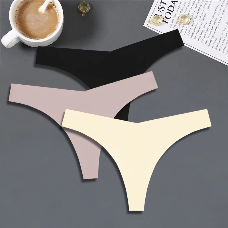 3PCS Women Ice Silk Seamless Thongs – Sexy V-Waist, Low Rise, Sporty, Breathable, 10 Solid Colors