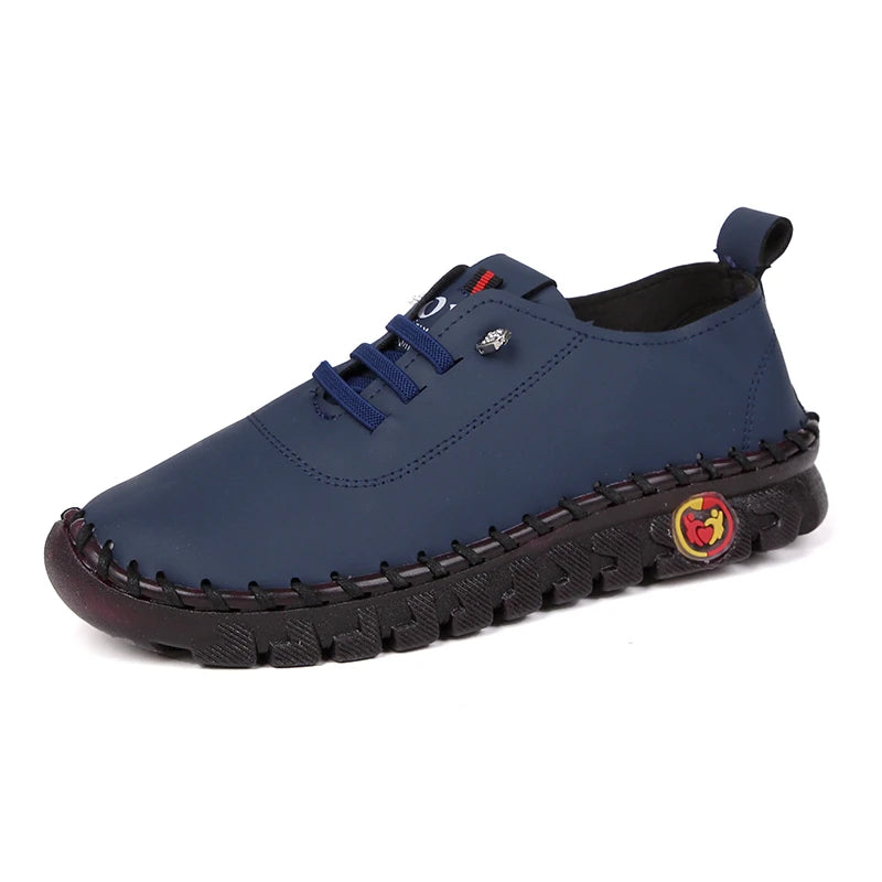 Lace-Up Leather Loafers - Flat Casual Shoes for Women, New Spring Collection, Outdoor Travel and Walking Sneakers