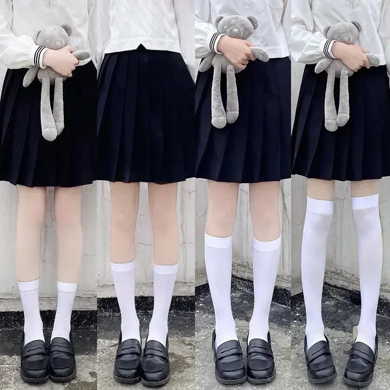 Solid Color Long Socks – Japan Style School Girls Thigh High Stockings, Lolita Kawaii Cute Knee High Socks