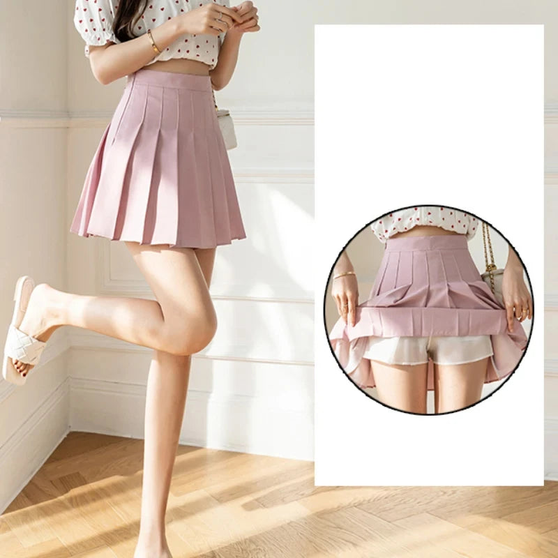Women's Pleated Mini Skirt – High Waist, Zipper, Summer, JK Dancing Style, Fashion Student A-Line