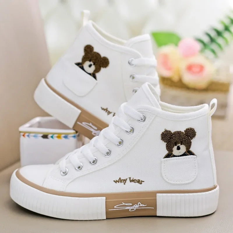 Cute Canvas Shoes Women – Breathable Sneakers, Sport Brand, Casual Vulcanized High Top Flats