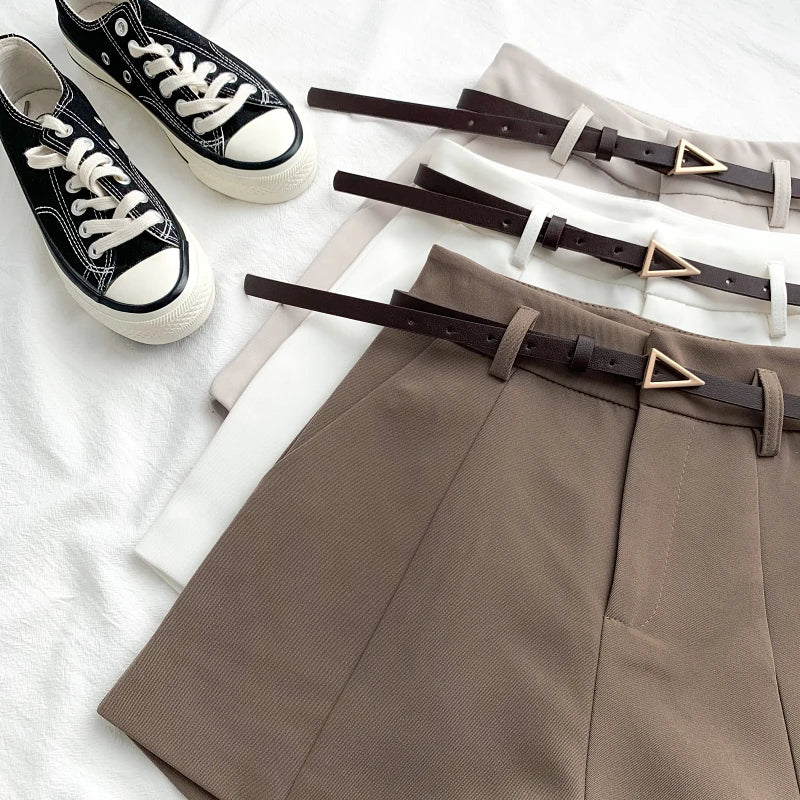 Casual Women's A-Line Shorts – High Waist, Chic, Office Lady Style, Belted, Vintage, Spring/Summer