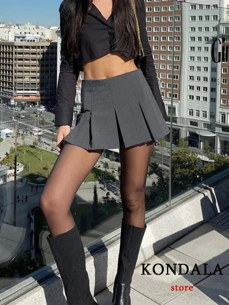 Vintage Dark Grey Mini Skirt – Ruffled, Pleated, Sexy Shorts Skirt, Fashion Streetwear