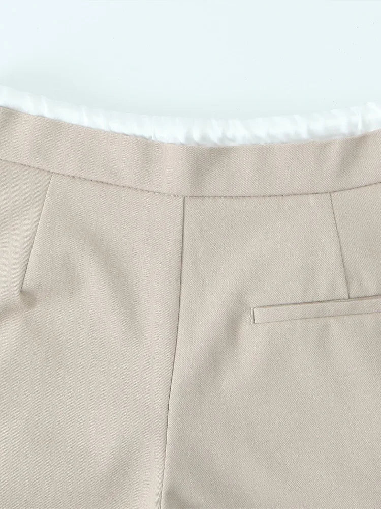 Women Fashion Straight Pants – Solid Color, Lace-Up, Side Zipper, Vintage Style, High Elastic Waist, Chic Lady Trousers