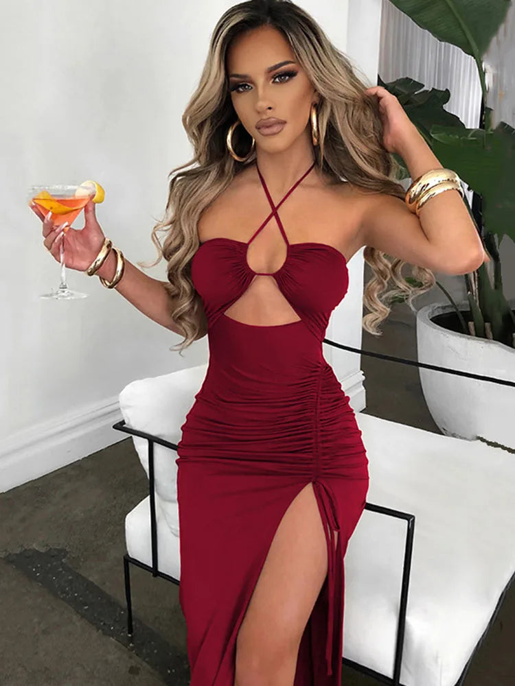 Sleeveless Backless Midi Bodycon Dress – Sexy Slim Nightclub Partywear for Women