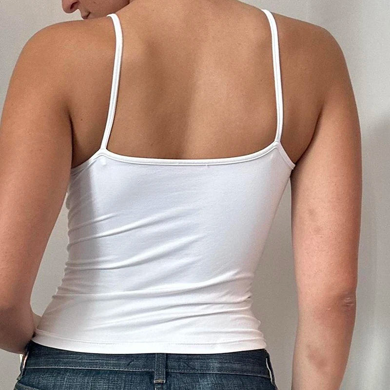 Basic Solid Camis – Summer, Casual, Sleeveless, Spaghetti Straps, Women’s Harajuku Style, All-Match, Cropped, Y2K Vintage Clothing