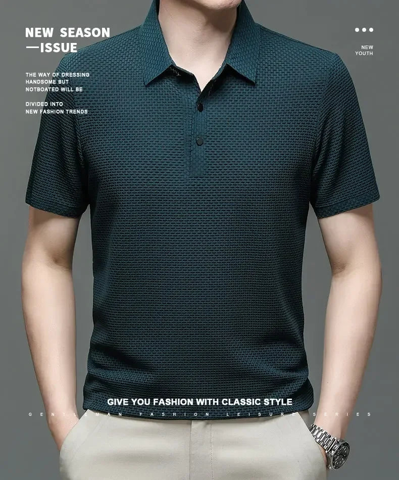 Men's Lop-up Hollow Polo Tee – Short-Sleeved Ice Silk T-Shirt, Breathable And Stylish, Ideal For Business And Casual Wear