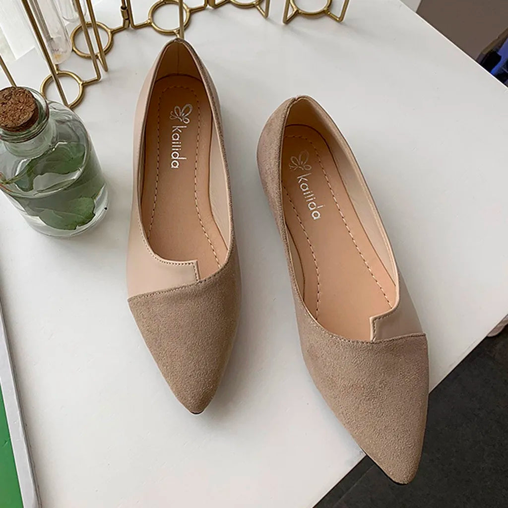 Fashion Splice Mule Flats - Pointed Toe Ballerina Ballet Flats, Casual Slip-On Shoes for Women, Loafers Zapatos