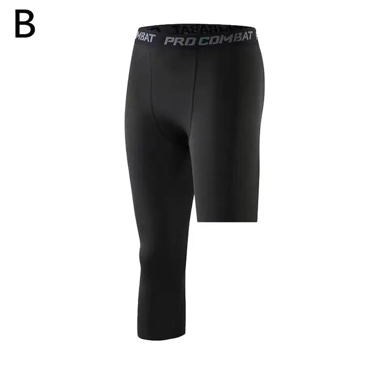 One Leg Leggings Men – Base Layer Compression Exercise Trousers for Running, Tight Sport Cropped, Basketball, Yoga, Fitness Pants
