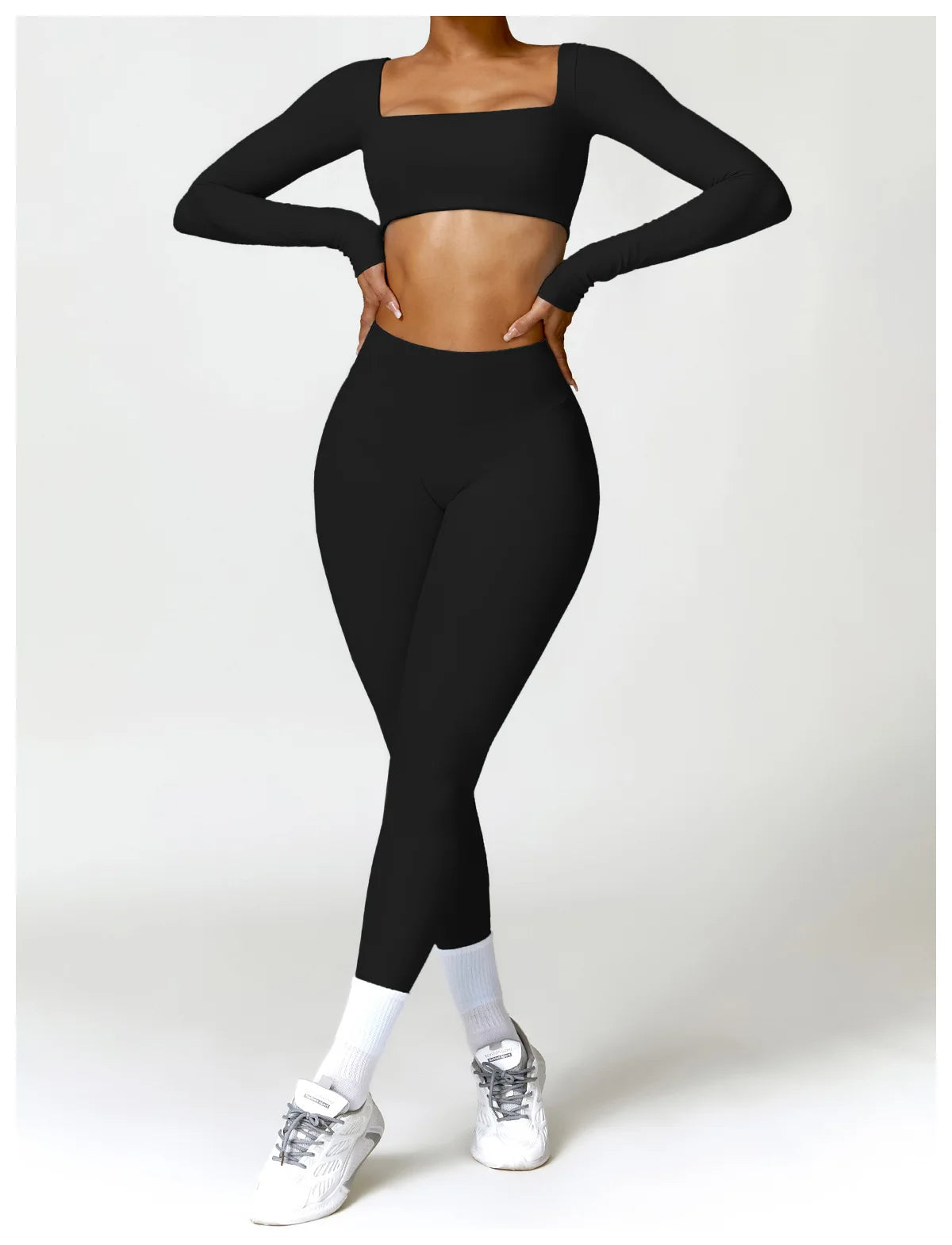 2PCS Women's Yoga & Gym Set – Quick-Dry Long Sleeve Sports Shirt & Leggings for Running & Workout